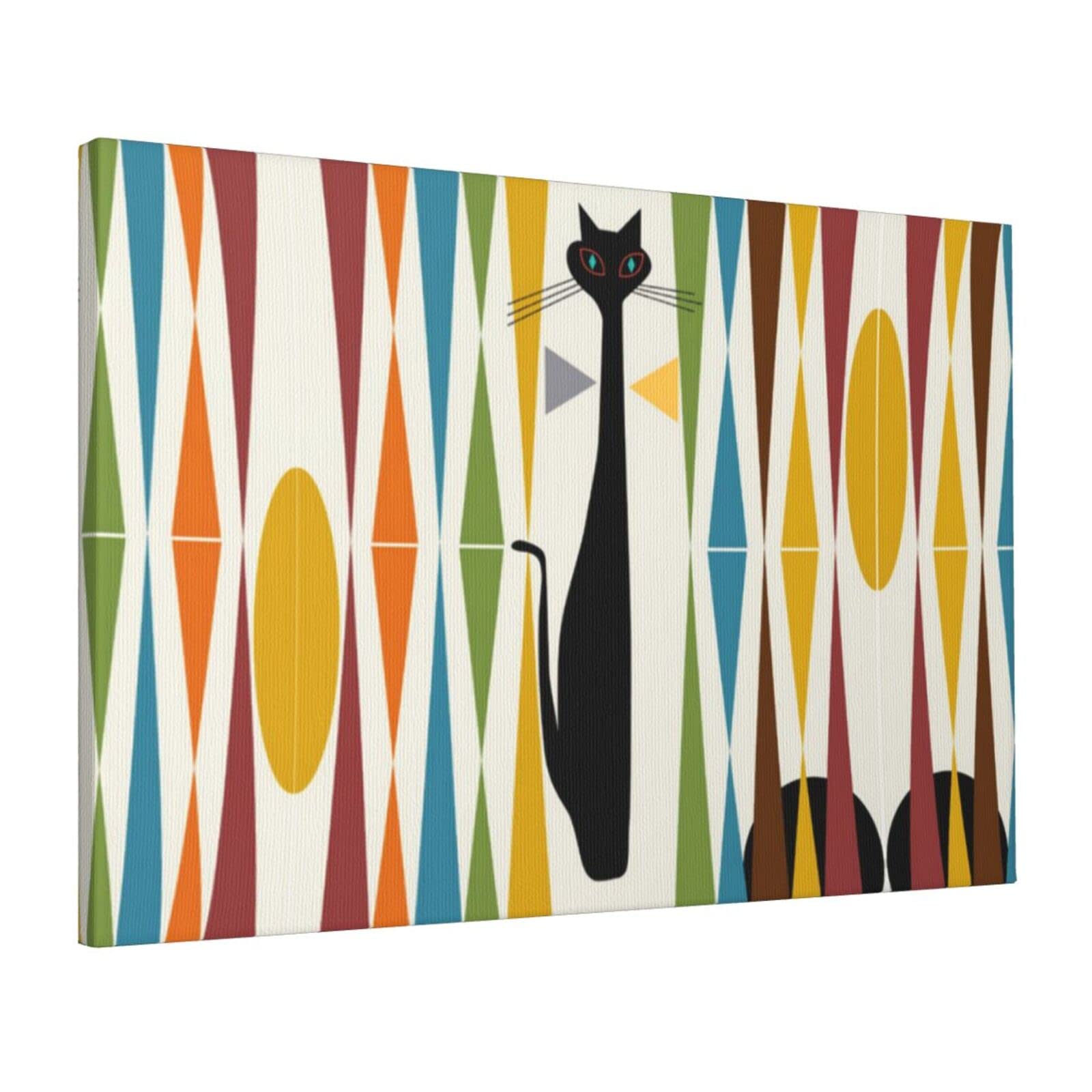 DMORJ Mid-Century Moderne Kunst, Katzen-Leinwand, 40,6 x 61 cm, 100 % Baumwolle, mit starker Stretch-Dekoration, zum Aufhängen im Wohnzimmer, Schlafzimmer, Büro usw