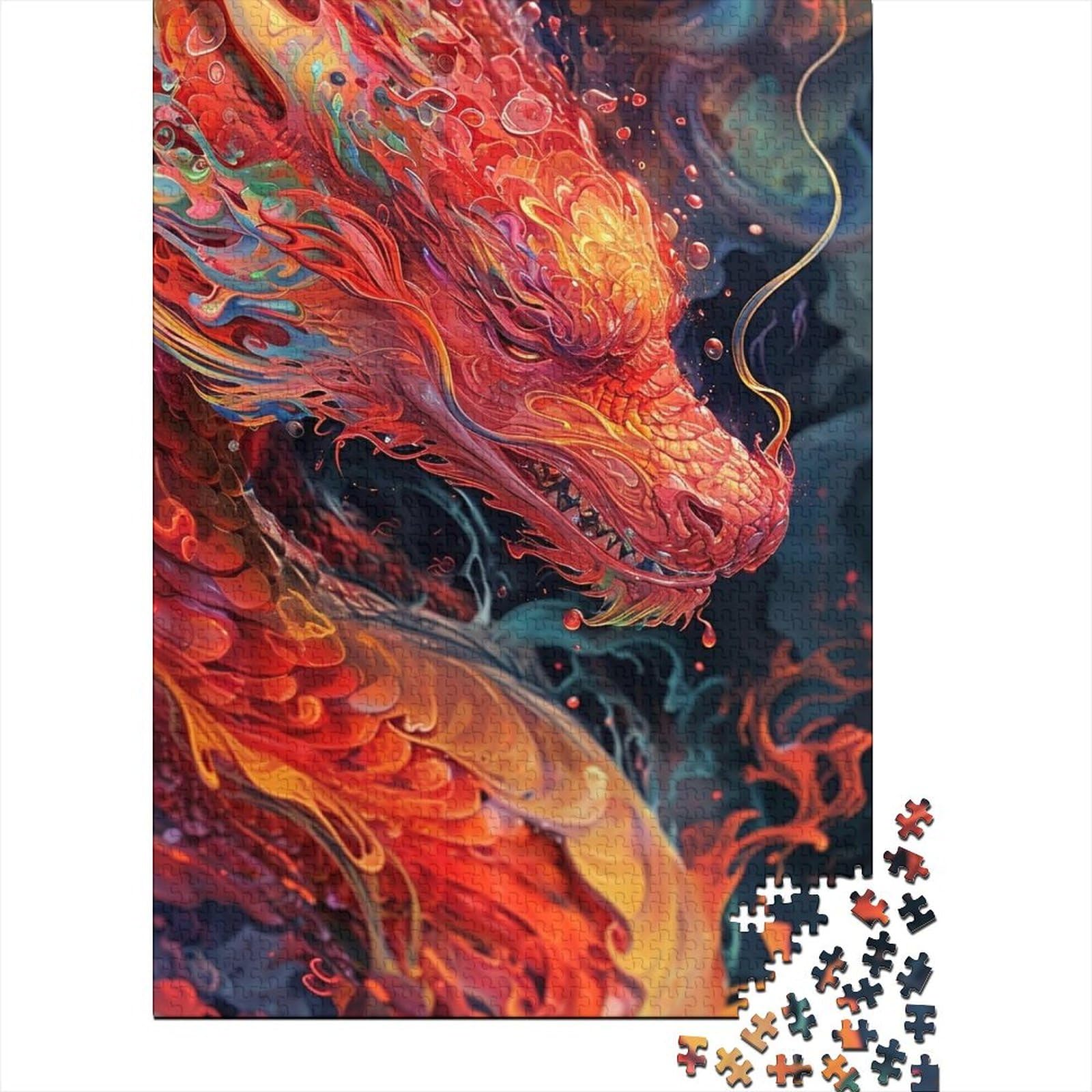 Asiatische chinesische Drachenpuzzles für Erwachsene, Puzzles mit 1000 Teilen für Erwachsene und Teenager, ganze Familie und die 29,53x19,69 Zoll