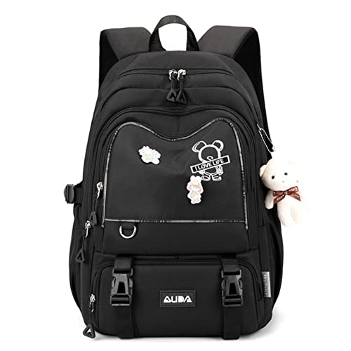 SHUIZONG Rucksack Studenten Kinder Schultaschen Für Mädchen Große Schultasche Kawaii Grundschule School Boit Bag Schule Rarkpack Kinder Wasgerforte Trave Rarkpacke-Black