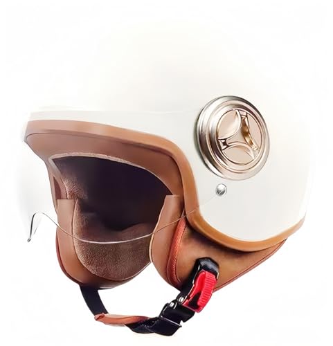 Offener Motorradhelm, 3/4 Atmungsaktiv, ECE-Zertifizierte Polsterung, Sonnenschutz, Retro, Winddichter Motorradhelm Mit Schutzbrille Für Damen Und Herren, Moped E,56-60cm