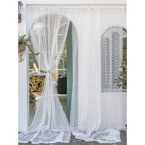 V3VOGUE Spitze Vorhang Tüllvorhang Küchen Gardinen - Gardinenschals Ohne Bohren - Weiß Landhausstil Bestickte Spitze Gardinen Für Drinnen Und Draußen Decor, 1 Stück, B/H: 130/130 180 200 270cm