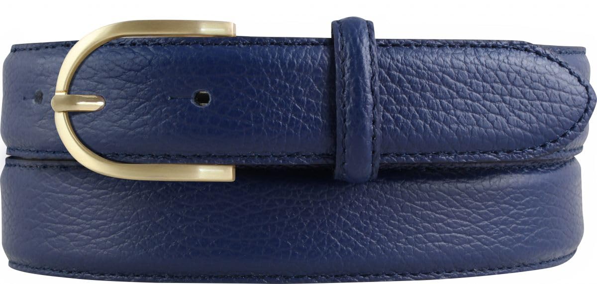 BELTINGER Italienischer Damen-Gürtel, 30 mm breit, Damen, Chinogürtel, Hosengürtel, strukturiertes Leder, Schließe Gold | Blau 120cm