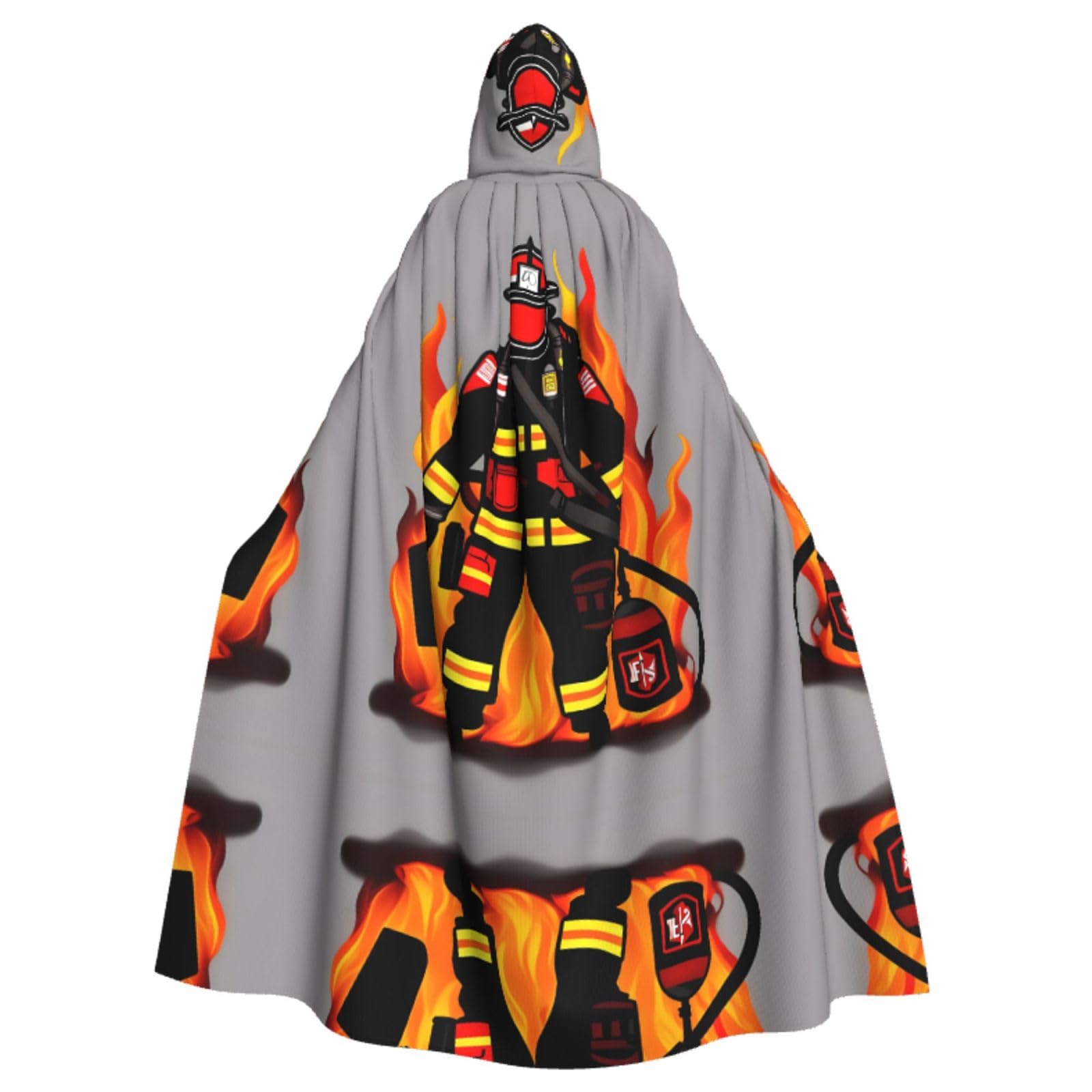 YQxwJL Feuerwehrmann Druck Halloween Umhang Herren mit Kapuze Umhang Renaissance Umhang für Erwachsene Cosplay Hexenumhang Umhang Umhang