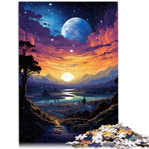 Puzzlespiel Bunte psychedelische Landschaft der kosmischen Morgendämmerung. Schwierige, anspruchsvolle Puzzles aus Holz mit 1000 Teilen. Denkspiel 1000 Teile (50 x 75 cm)