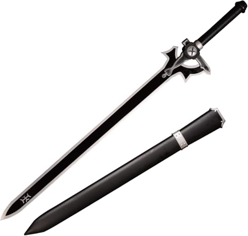 MAUXpIAO Sword Valley Handgeschmiedet Cosplay Japanisches Anime-Schwert, Edelstahl, scharfe Messer,Buster Schwerter, Kirito Kirigaya, SAO, schwarz Schwert Elucidator & Dark Repulsor katana/A/109cm