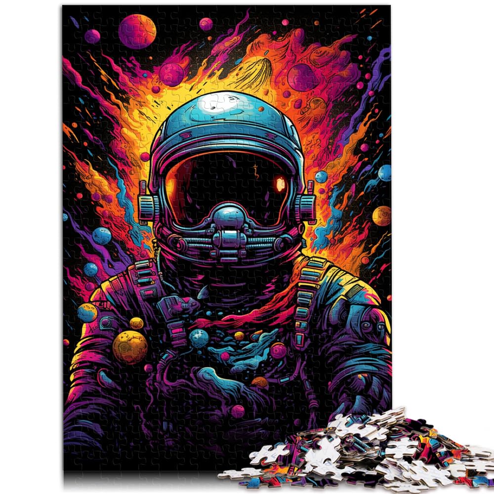 Puzzle Farbiges Astronauten-Puzzle für Erwachsene, 1000 Puzzle-Spielzeug, Holzpuzzle, jedes Teil ist einzigartig – anspruchsvolles, unterhaltsames Familienspiel, 1000 Teile (50 x 75 cm)