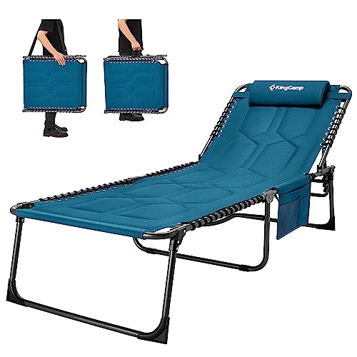 KingCamp Übergroße Sonnenliege Klappbar 5-Fach Verstellbar Gartenliege Liegestuhl Dreibeinliege Liege Campingliege mit Kopfkissen und Seitentasche bis 150 kg für Garten Urlaub Strand Pool 200 x 68 cm