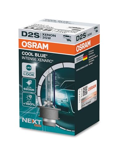 OSRAM XENARC® COOL BLUE® INTENSE D2S, +150% mehr Helligkeit, bis zu 6.200K, Xenon-Scheinwerferlampe, LED Look, Faltschachtel (1 Lampe)