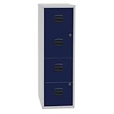 Bisley Home Hängeregistraturschrank PFA, 4 HR-Schubladen, Metall, 505 Korpus Lichtgrau, Fronten Oxfordblau, 40 x 41.3 x 132.1 cm