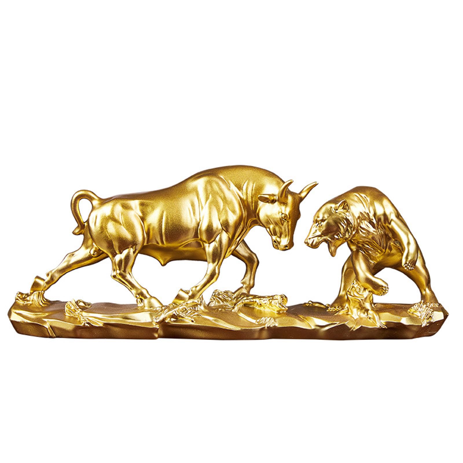 SchAan Charging Bull Thrusting Bear Figuri-Abstrakt Kunst Tischplatte Rinder Figur Finanzmakler Geschenk,Deko Skulptur Modern,Gold