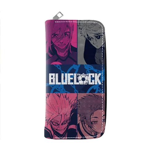 RYNDEX Blue Lo-ck Kartenetui Anime, Leder Geldbörse mit Reißverschluss-Design, Reisegeldbeutel für Kinder Geld Geldscheinfach und Münzfach(Color:Multicolor 12)