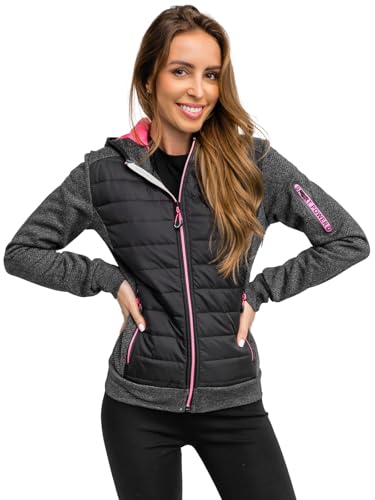 BOLF Damen Übergangsjacke Steppjacke Stehkragen Daunenjacke Reißverschluss Sportjacke Zip Wärme Freizeit Sport Basic Outdoor Casual Style KSW4001A Schwarz XL [D4D]