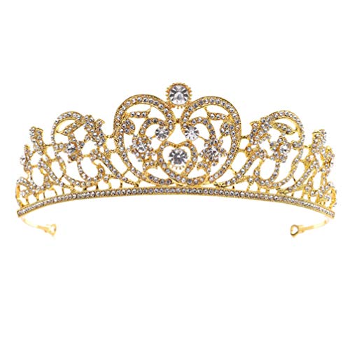 AIHEDOUJ Herzform Strass Krone Kristall Prinzessin Tiara Brautkrone für Hochzeit Krone Ohrringe (Farbe: Golden)