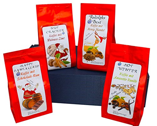 Weihnachten Geschenk Set aromatisierter Kaffee " Weihnachtskaffee " 4x 200 g Aromakaffee als Filterkaffee gemahlen das perfekte Weihnacht