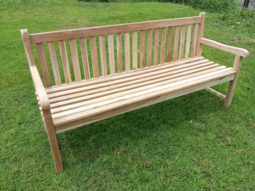 Ambientehome 4er Teakbank 4 Sitzer Massivholz Holzbank Gartenbank Circa 180 cm breit unbehandeltes Bank massives Teakholz, Grau