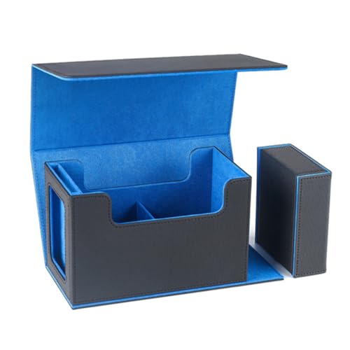 Pcivzxam Kartenspielbox mit Sichtfenster, Kartenspielhülle mit Würfelfach, Kartenaufbewahrungsbox, 35pt Magnetischer Kartenhalter, Blau