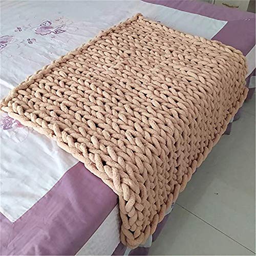 Nicole Knupfer Decke Grob Gestrickte Kuscheldecke Grobstrick Wolldecke Tagesdecke Strickdecke Überwurf Zuhause Dekor Geschenk (Khaki,100 * 120cm)