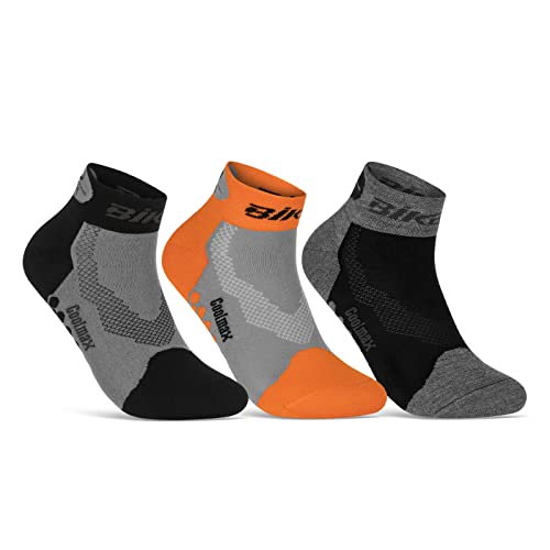 Coolmax Fahrrad-Socken für Herren & Damen (3 Paar) LED Reflektor Radsport Socken 50303P WP (Schwarz Orange Grau 35-38)