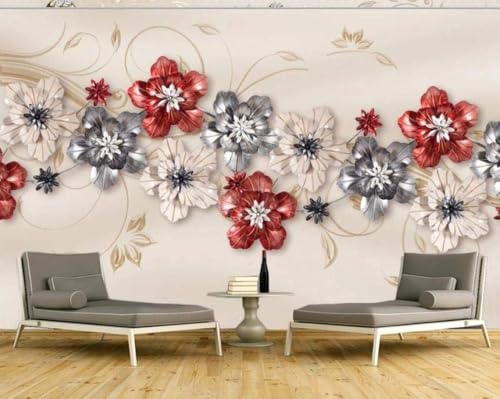 Schmuck & Blumen 3D Tapete Poster Restaurant Schlafzimmer Wohnzimmer Sofa TV Dekorative Wand-250cm×170cm