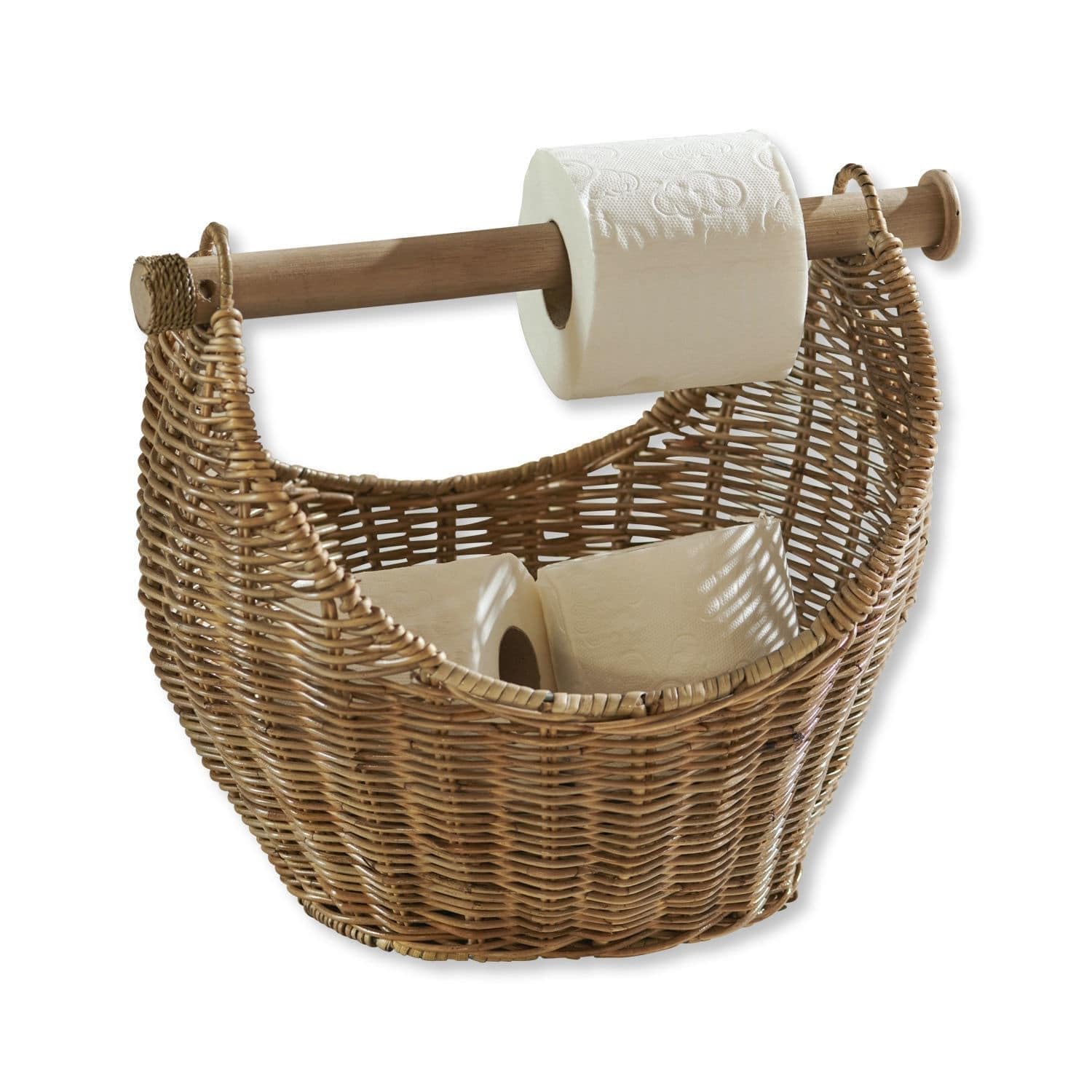 Loberon Toilettenpapierhalter Liope, mit Stauraum im Korb, handgeflochten, Toilettenpapier-Aufbewahrung, Badzubehör, Bad-Accessoire, Rattan, braun