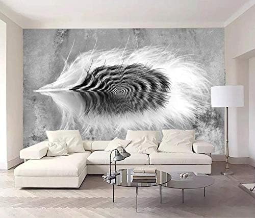 XLMING Abstrakte Schwarze Und Weiße Feder Küche Esszimmer Arbeitszimmer Wohnzimmer TV Hintergrund Wand 3D Tapete-350cm×256cm