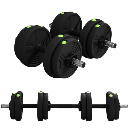 HOMCOM 2-in-1 Hantel Set, 15 kg verstellbar Dumbbell Set mit 8 Hantelscheiben, bodenschonend für Krafttraining, Fitness, Gewichtheben, Schwarz