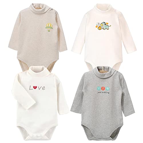 Blueleyu Babybody mit langen Ärmeln, Rollkragen, 100 % Baumwolle, 4er-Pack, Winter-dick (4er-Pack Grau-Serie), 6-9 Monate