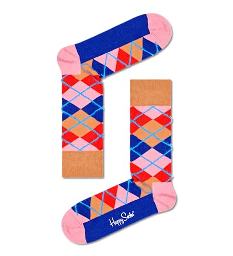 Happy Socks Hochwertige Baumwollsocken, Argyle-Socken, Rosa, 41.5-44.5 EU