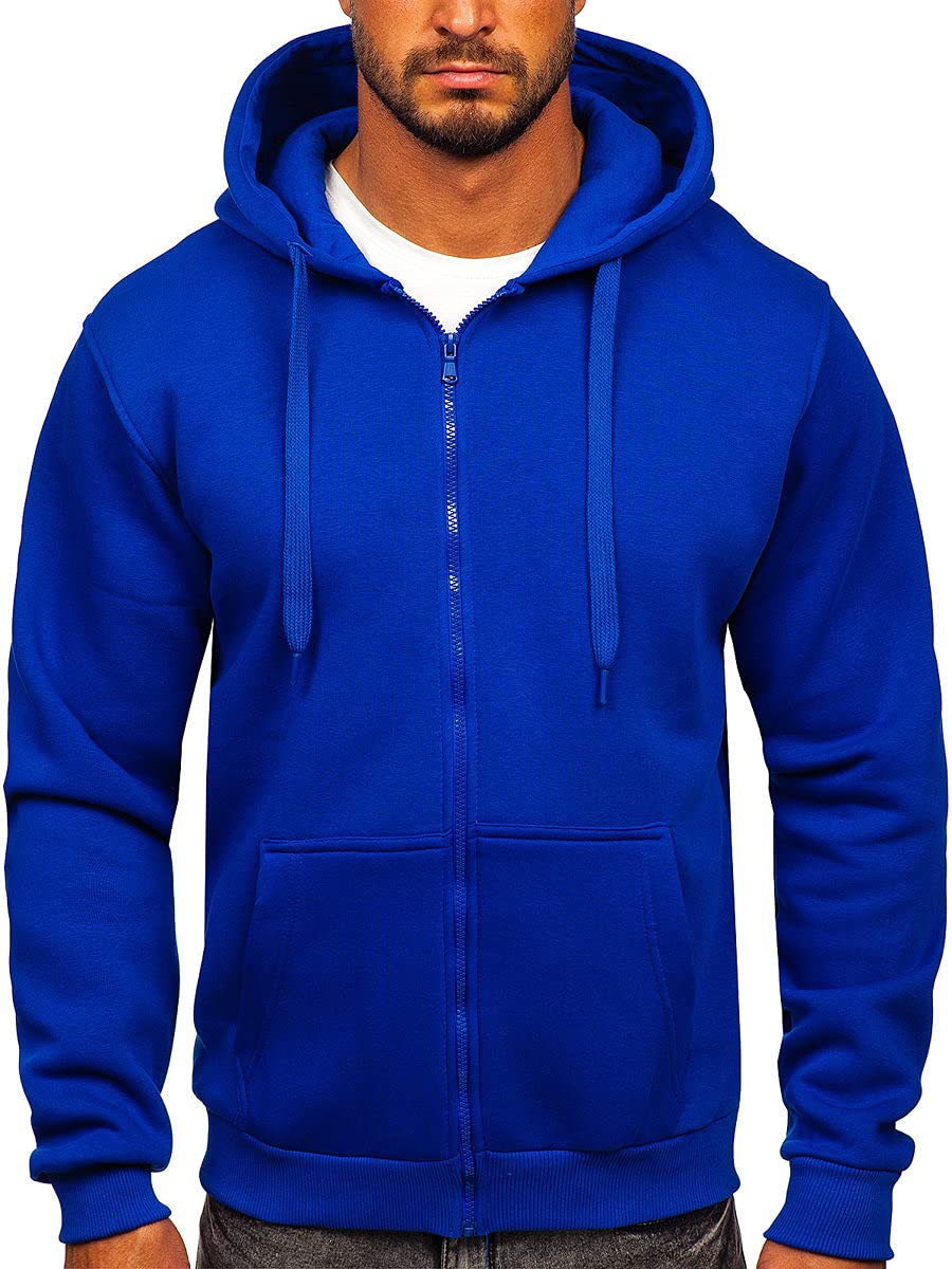 BOLF Herren Kapuzenpullover Reißverschluss Hoodie Sweatshirt mit Kapuze Pullover Pulli Langarmshirt Freizeit Sport Fitness Outdoor Casual Style 2008 Mittelblau L [1A1]