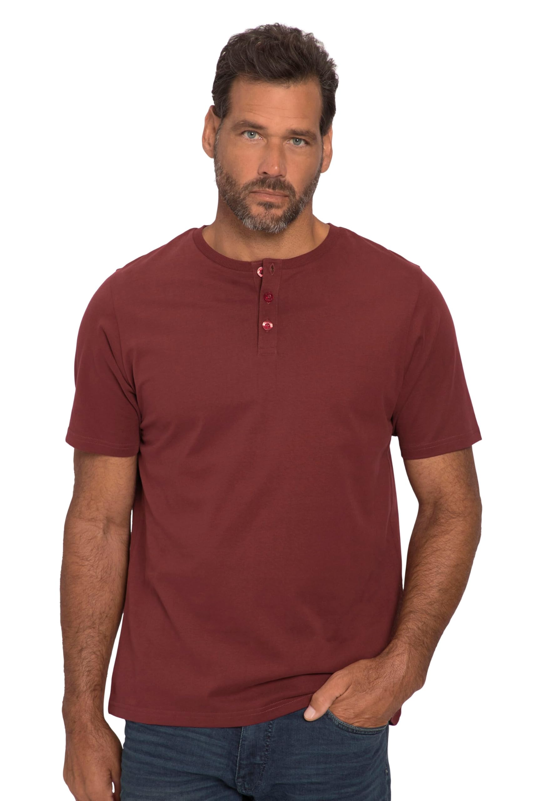 JP 1880 Herren Basic-Henley T-Shirts, Rost, 3XL