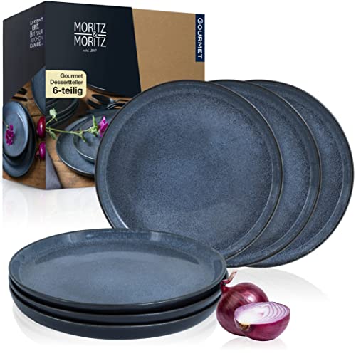 Moritz & Moritz VIDA 6er Dessert Teller Set blau - Kuchenteller für 6 Personen - Porzellan spülmaschinen- und mikrowellengeeignet