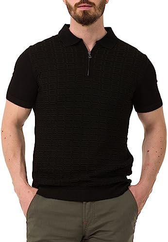 Cipo & Baxx Herren Poloshirt Strıck Reıßverschluss Kurzarm CT752 Schwarz XL