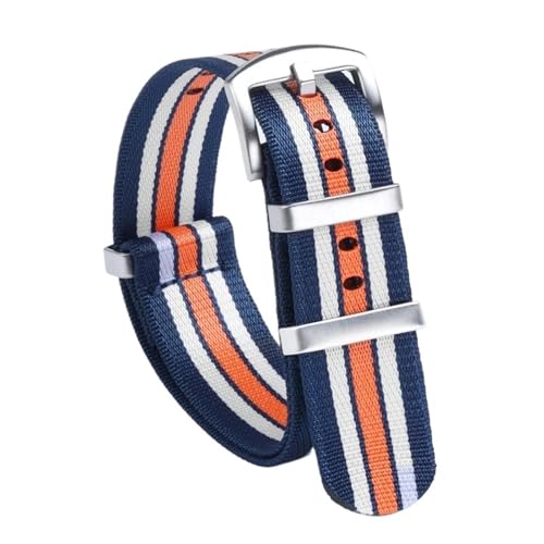 THBGTCNQ 18 mm, 20 mm, 22 mm, Nylon-Uhrenarmband for traditionelle Uhren, sportliches wasserdichtes Armband, Schnellwechsel-Uhrenzubehör(Blue White Orange,18mm)