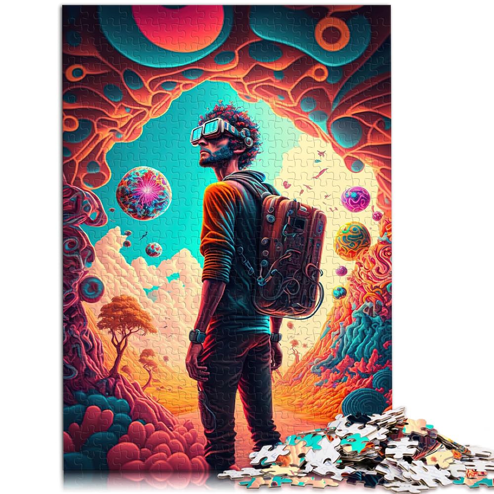 Puzzlespiele, Psychedelischer Zeitreisender, 1000 extragroße Puzzleteile, Holzpuzzle, Weihnachtswunschliste mit Weihnachtsmann, 1000 Teile (50 x 75 cm)