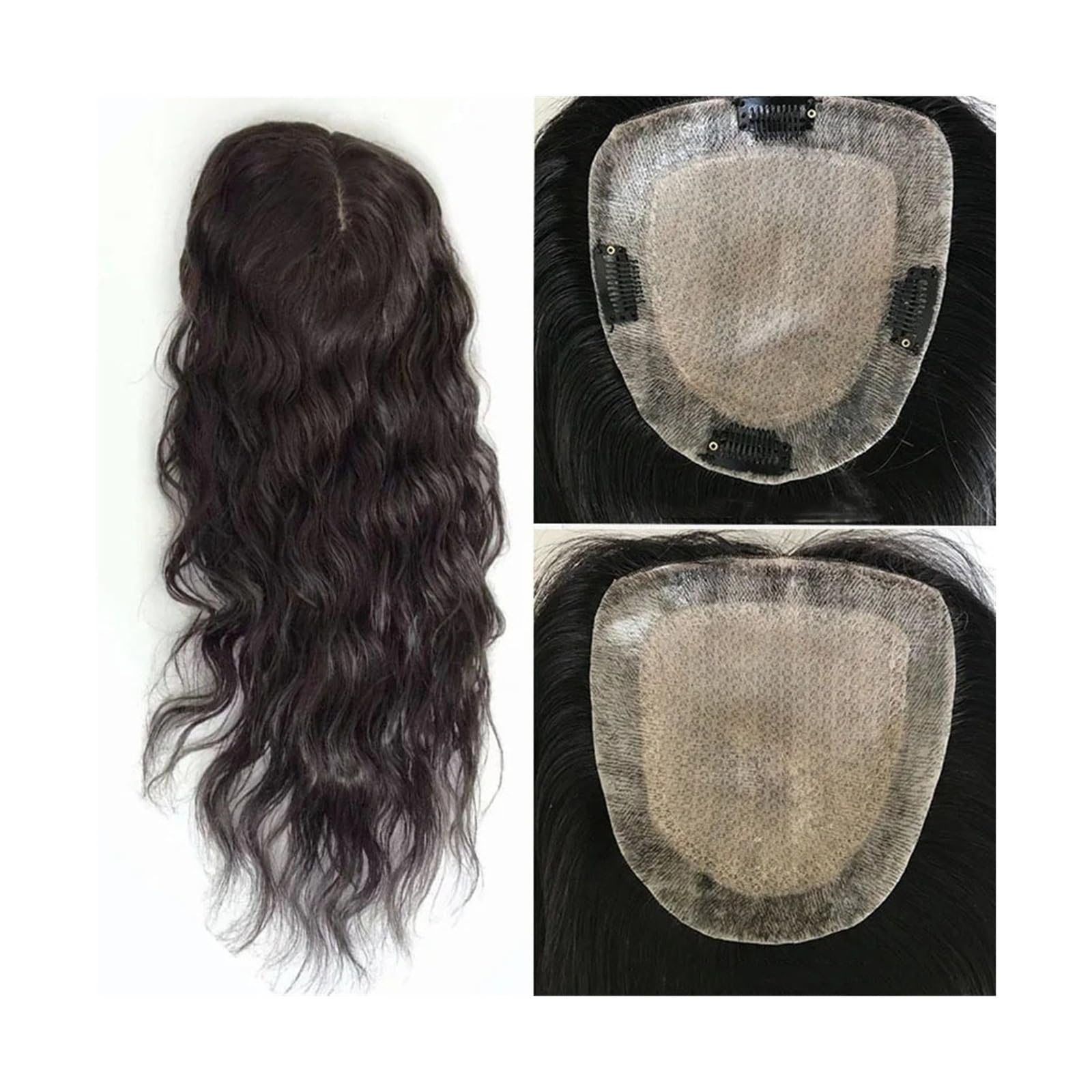 Haartopper für Frauen Wasserwellen-Echthaar-Topper, 15 x 16 cm, Seidenbasis-Topper mit 2 cm PU, ca. 20,3–55,9 cm, europäischer Remy-Haar-Topper, gewellt, for Frauen mit dünner werdendem Haar Haarteil