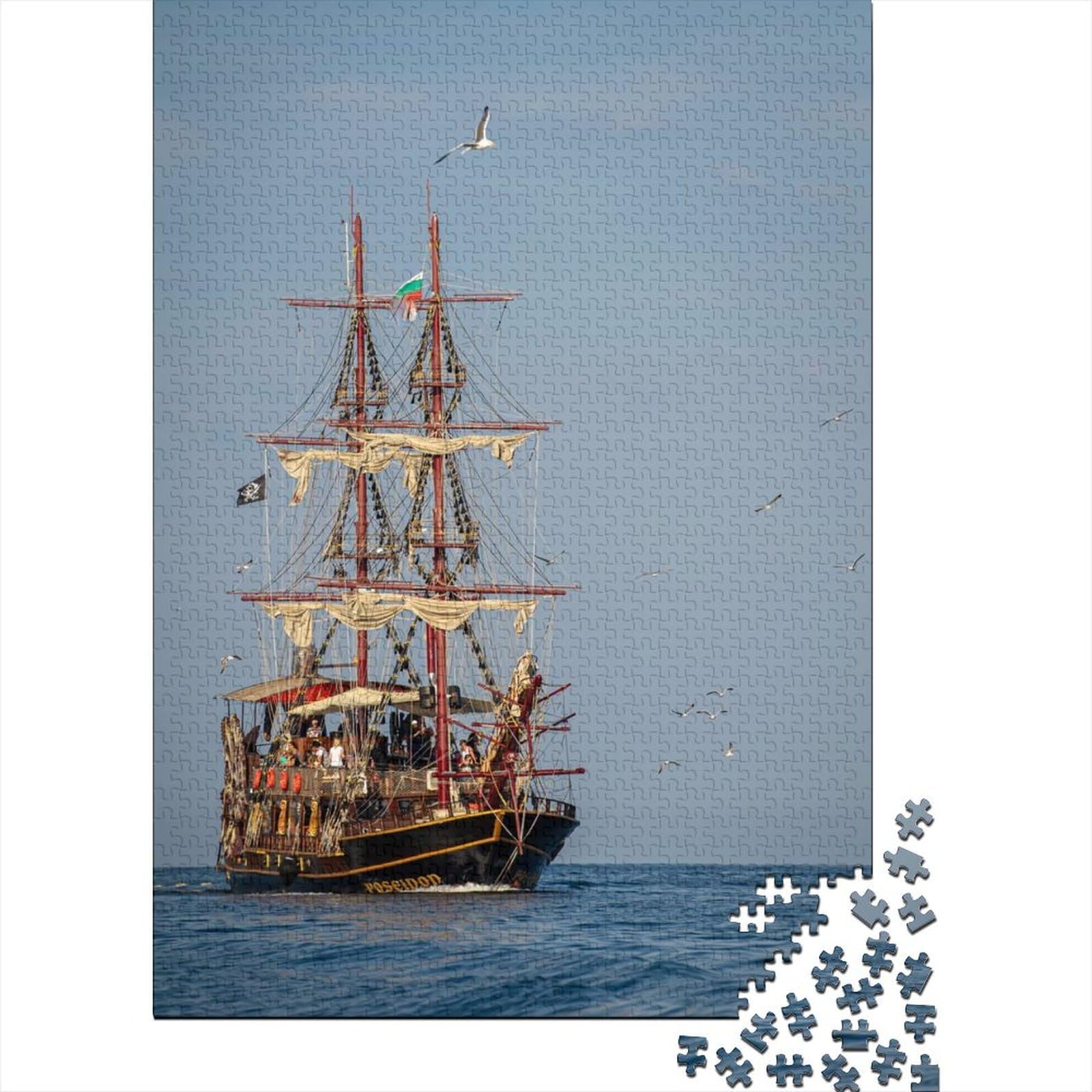 Holzschiff im Meer, Holzpuzzle für Erwachsene und Jugendliche von Erwachsenenpuzzles, 1000-teiliges Puzzle, Lernspiele, Heimdekorationspuzzle (Größe 29,53 x 19,69 Zoll)