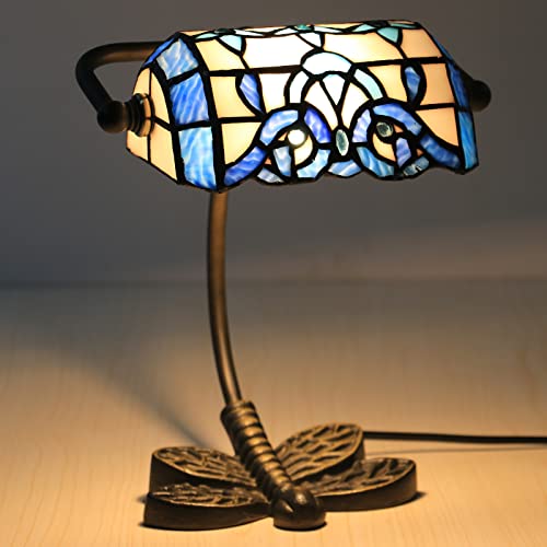 Uziqueif Bankerlampe, Tiffany Style Tischlampe, Schreibtischlampe Vintage Bankers Lamp, Lampenschirm Glas, Metall Basis, Tischleuchte FüR BüRo, Nachttischlampe