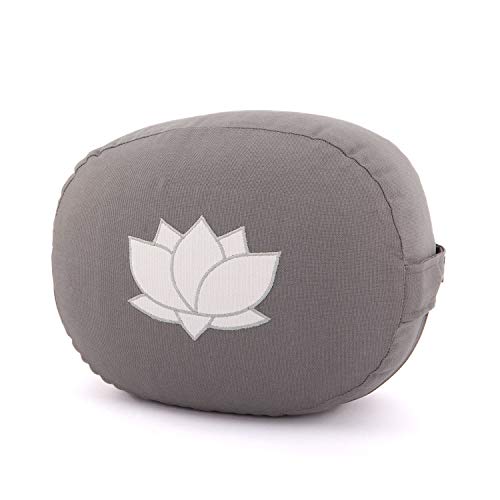 Bodhi Meditationskissen OVAL mit Lotus Stickerei | aus Bio-Baumwolle grau mit Lotus (grau)