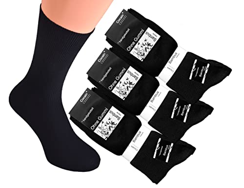 12 Paar schwarze Herren oder Damen Bambus-Socken ohne Gummi Markensocken Cocain schwarz, Gr. 47-50