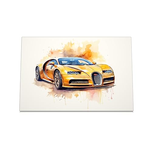 CanvasArts Watercolor Sketch Aquarell für Bugatti Chiron - Leinwand Bild - Auto Artwork Modern Art Wandbild Wasserfarbe (70 x 50 cm, Leinwand auf Keilrahmen, Bugatti)