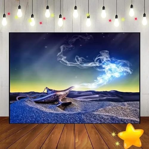 Aladdins Dschinn Lampe Hintergrund Laterne Foto Wüste Geburtstag Dekoration Party Fotografie Kulissen Magie Baby Dusche Rauch 210X150cm