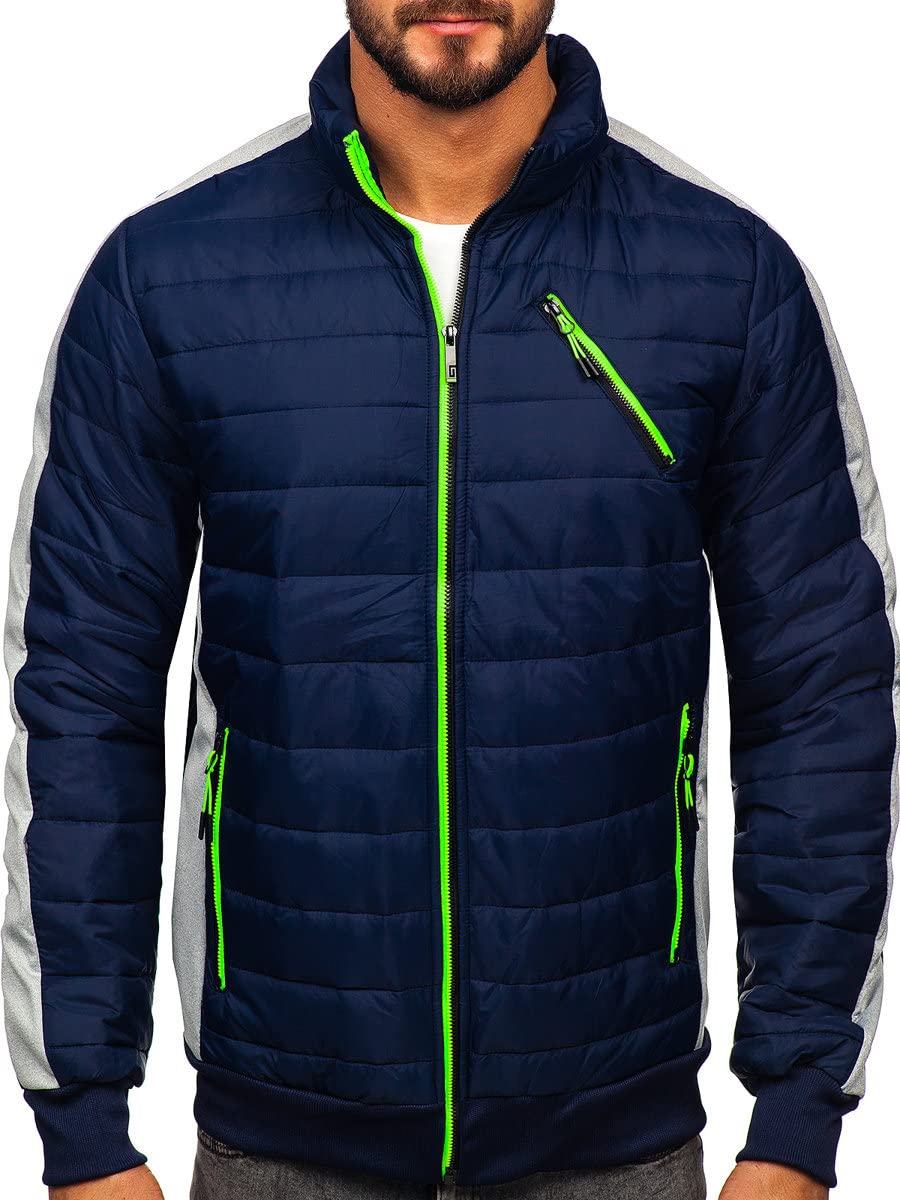 BOLF Herren Übergangsjacke Regenjacke Stehkragen Steppjacke Reißverschluss Outdoorjacke Daunenjacke Sportjacke Freizeitjacke Leichte Outdoor Style 8M909 Dunkelblau L [4D4]