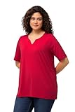 Ulla Popken Damen Übergrößen T-Shirt, kurzärmlig, A-Linie und Tunesischer Kragen, Rot 42+ 807259535-42+, rot, 44-46