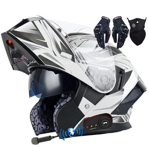 Motorradhelm Klapphelm mit Bluetooth ECE Zertifiziert Modularer Helm Integralhelm Doppelvisier Mopedhelm Racing Helm für Erwachsene Männer Frauen Roller Helm Sturzhelm Damen Herren