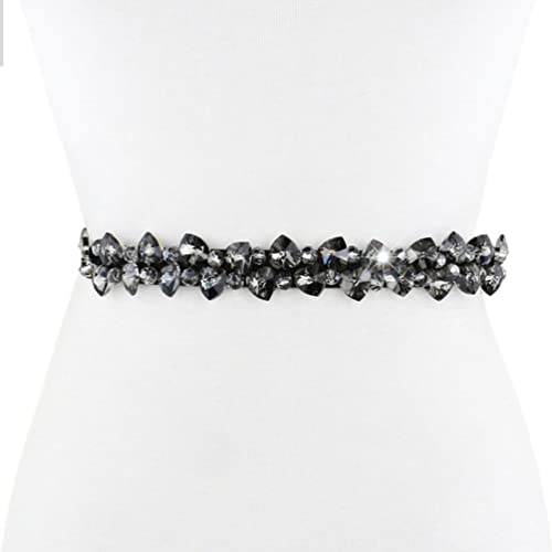 AAPIE Frauen Gürtel Dame Taillenbänder Zubehör Glänzende Strass Kristall Gürtel Elastische Schwarze Nylon Dünne Taillengürtel Elegante Braut Prom Dressbelt 65cm Dekorative Kleidung