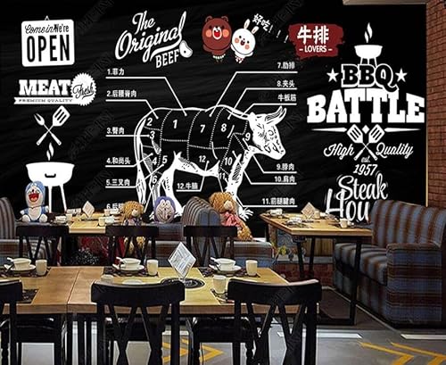 tyujlkjddlf Tapete Wandbild 3D Benutzerdefinierte Tafel Kreide Graffiti Barbecue Shop Restaurant Barbecue Fast Food Steak Hintergrundwand-450Cmx300Cm