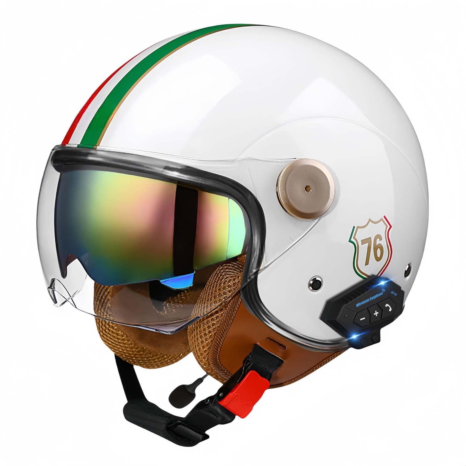 Bluetooth-Motorradhelm, Offenes Gesicht, Rollerhelm, Motocross-Helme Mit Visier, ECE-Zugelassene Motorradhelme Mit Integriertem Mikrofon Für Erwachsene, Männer Und Frauen H,L59-60CM