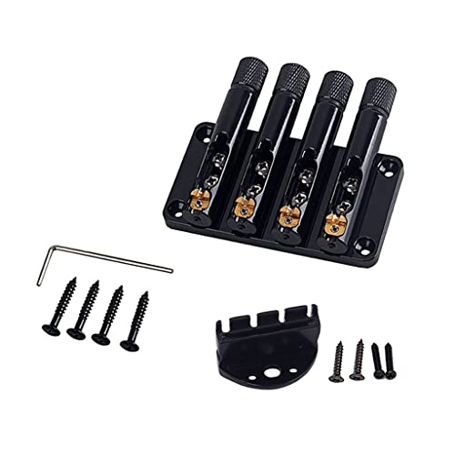 E-Gitarren-Brücke für 4-saitige Box, E-Gitarre, Bass, Ukulele mit Werkzeug-Set, 4-saitiger Steg, schwarz, 4-saitige Gitarrenbrücke mit L-förmigem Schraubenschlüssel, Schrauben, Werkzeuge 4