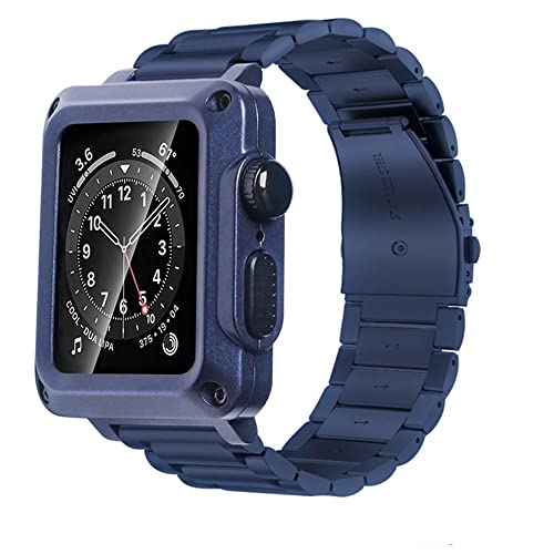 TONECY Armband und Hülle für Apple Watch, 40 mm, 38 mm, 44 mm, 42 mm, sturzfestes Edelstahlarmband für Apple Watch 8, 7, 6, SE, 5, 4, 3, 2, Serie (Farbe: Blau, Größe: 40 mm)