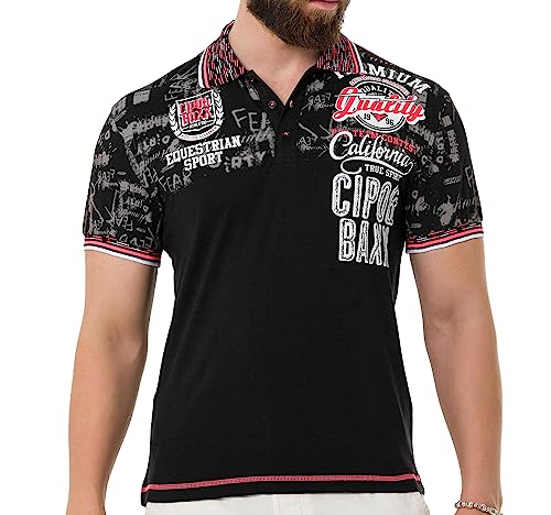 Cipo & Baxx Herren Poloshirt Print Polokragen T-Shirt Kurzarm CT738 Schwarz XL